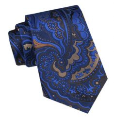 Modny Krawat Męski - Alties - Wzór Orientalny w Odcieniach Niebieskiego. Niebieskie krawaty i muchy męskie Alties, bez wzorów, z tkaniny, eleganckie. Za 49.00 zł.