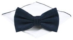 Mucha Męska z Poszetką (Zestaw) - Chattier - Granatowa z Fakturą Materiału. Niebieskie krawaty i muchy męskie Chattier, bez wzorów, eleganckie. Za 59.00 zł.