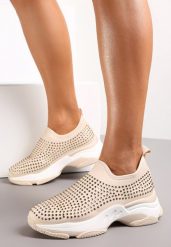 Beżowe Buty Sportowe na Grubej Podeszwie w Cyrkonie Elerene. Brązowe buty sportowe na co dzień damskie Renee, bez wzorów. Za 49.99 zł.