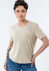 Koszulka z napisem T-RIS. Białe t-shirty damskie Volcano, s, bez wzorów, z bawełny, bez kołnierzyka. Za 64.99 zł.