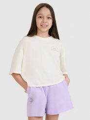 4F T-shirt oversize crop top z nadrukiem dziewczęcy - biały 164 (13-14 lat). Białe koszulki dziewczęce 4f, m, bez wzorów, z bawełny, bez ramiączek. Za 49.99 zł.