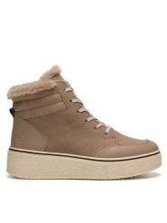 Rieker Botki 78801-20 Beżowy. Brązowe botki damskie Rieker, z nubiku, bez obcasa, na płaskiej podeszwie, bez zapięcia. Za 335.99 zł.
