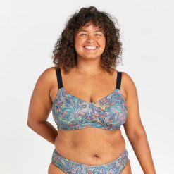 Góra kostiumu kąpielowego surfingowego damska Olaian Astrid Paisley. Bikini damskie OLAIAN, bez wzorów. W wyprzedaży za 49.99 zł.