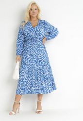 Niebieska Kopertowa Sukienka Maxi z Wiązanym Paskiem Aprlia. Niebieskie sukienki damskie Born2be, l, bez wzorów, z materiału, bez kołnierzyka, bez ramiączek, maxi, kopertowe. W wyprzedaży za 103.99 zł.