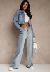 Niebieskie Jeansy High Waist Wide Leg w Dwóch Odcieniach Denimu Carilvienne. Niebieskie jeansy damskie Renee, z podwyższonym stanem. Za 129.99 zł.