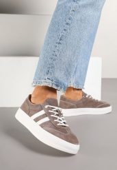 Brązowe Sneakersy Tenisówki ze Skóry Naturalnej na Niskiej Platformie Eleadria. Brązowe trampki i tenisówki damskie Renee, bez wzorów, z jeansu. Za 189.99 zł.