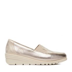 Półbuty Rieker. Żółte półbuty damskie Rieker, bez wzorów, bez obcasa, na koturnie. Za 339.99 zł.