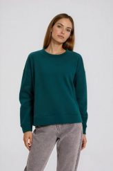 Gładka bluza zielona. Zielone bluzy bez kaptura damskie MOODO, l, z bawełny. Za 89.99 zł.