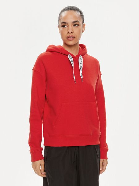 Tommy Jeans Bluza Logo Drawcord DW0DW17794 Czerwony Boxy Fit. Czerwone bluzy bez kaptura damskie Tommy Jeans, m, z bawełny. Za 269.99 zł.