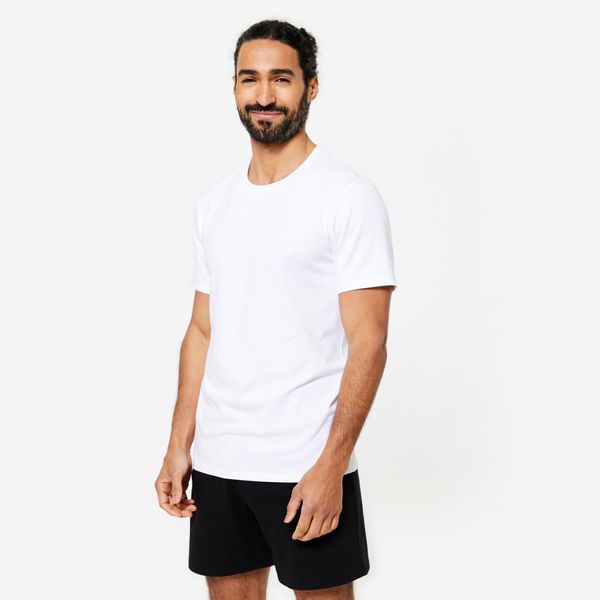 Koszulka fitness męska Domyos 100 Sportee. Białe t-shirty sportowe męskie DOMYOS, m, z bawełny, bez ramiączek, na fitness i siłownię. Za 19.99 zł.