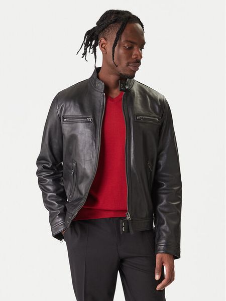 Tommy Hilfiger Kurtka skórzana Racer MW0MW41961 Czarny Regular Fit. Czarne kurtki męskie Tommy Hilfiger, l, bez wzorów, ze skóry, bez kaptura. Za 2,089.00 zł.