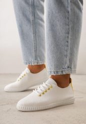 Żółte Minimalistyczne Tenisówki z Imitacji Skóry z Drobną Perforacją Lalosa. Żółte trampki i tenisówki damskie Born2be, bez wzorów, z dzianiny. Za 59.99 zł.