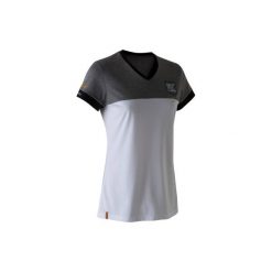 Koszulka krótki rękaw do piłki nożnej FF100 Niemcy damska. Białe t-shirty damskie KIPSTA, l, bez wzorów, z bawełny, bez kołnierzyka. W wyprzedaży za 19.99 zł.