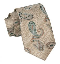 Krawat Męski, Klasyczny - ALTIES - Beżowy, Paisley. Brązowe krawaty i muchy męskie Alties, bez wzorów, z tkaniny, eleganckie. Za 49.00 zł.