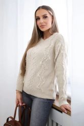 Sweter z warkoczowym splotem beżowy. Brązowe swetry klasyczne damskie KESI, l, z jeansu, bez kołnierzyka, plus size. Za 150.97 zł.