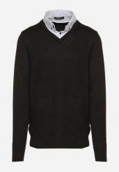 Czarny Sweter z Wełną i Koszulowym Kołnierzykiem Espirra. Czarne swetry męskie Born2be, l, bez wzorów, z wełny, bez kołnierzyka. Za 59.99 zł.