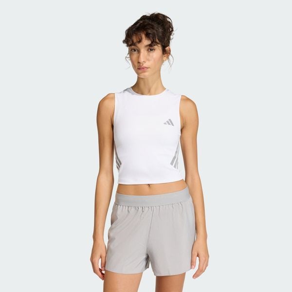 Koszulka adi365 Iconic Running Crop Tank. Białe bluzki sportowe damskie Adidas, bez wzorów, bez kołnierzyka. Za 129.00 zł.