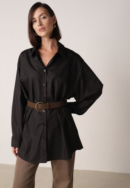 Czarna Długa Koszula Oversize z Bawełny i Wiskozy z Paskiem z Klamrą Thessalonike. Czarne koszule damskie Born2be, m, bez wzorów, z bawełny, bez kołnierzyka, bez ramiączek. Za 139.99 zł.