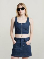 G-Star Top dżinsowy w kolorze granatowym rozmiar: S. Niebieskie topy damskie G-Star, s, bez wzorów, z bawełny, bez kołnierzyka. Za 252.99 zł.