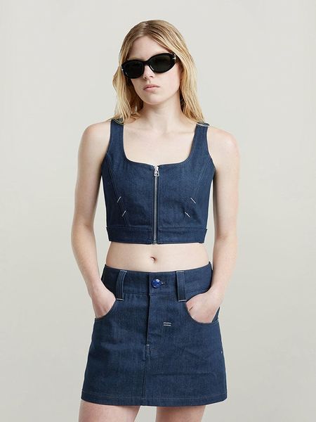 G-Star Top dżinsowy w kolorze granatowym rozmiar: L. Niebieskie topy damskie G-Star, l, bez wzorów, z bawełny, bez kołnierzyka. Za 252.99 zł.