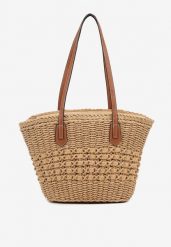 Ciemnobeżowa Pleciona Torebka Typu Shopper Ulolana. Brązowe shopper bag damskie Renee, bez wzorów, z jeansu, bez dodatków. Za 74.99 zł.