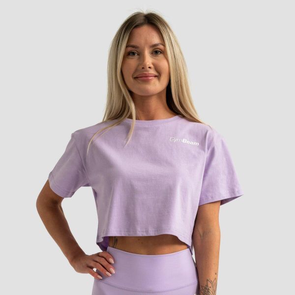 Koszulka damska fitness krótka luźna lawendowa Limitless. Fioletowe topy sportowe damskie GYMBEAM, na lato, l, bez wzorów, z bawełny, bez ramiączek. Za 76.90 zł.