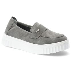 Półbuty damskie Vinceza, cholewka ze skóry naturalnej zamszowej wsuwany fason z ozdobnym elementem, szare, 93218. Szare półbuty damskie VINCEZA, z aplikacjami, ze skóry, biznesowe, bez obcasa. Za 169.00 zł.