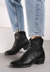 Czarne Casualowe Botki Kowbojki na Słupku o Niskiej Cholewce Zinlavelle. Czarne botki damskie Born2be, z bawełny, eleganckie, bez obcasa, na obcasie, bez zapięcia. Za 149.99 zł.