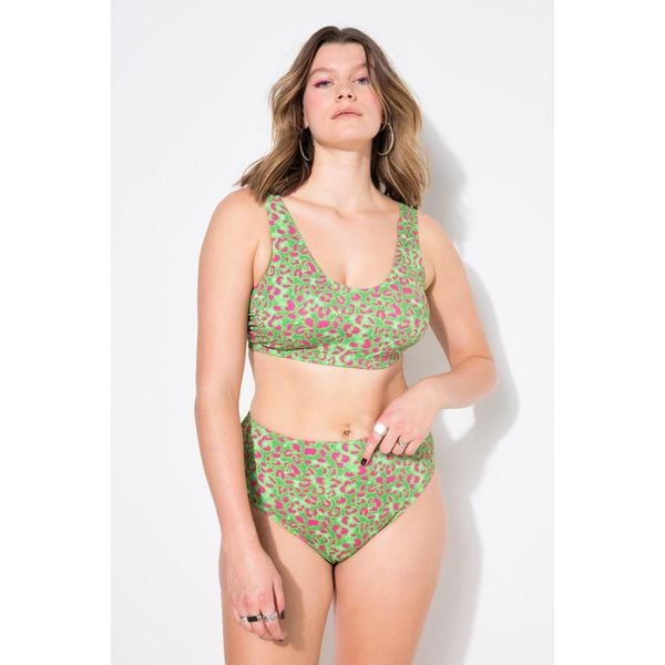 Damski Top od bikini miękkie miseczki wzór w panterkę. Zielone bikini damskie Ulla Popken, bez wzorów, plus size. Za 139.99 zł.