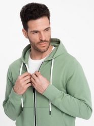 Bluza męska dresowa BASIC rozpinana z kapturem - zielona V3. Zielone bluzy z kapturem męskie Ombre Clothing, m, z bawełny. Za 209.99 zł.