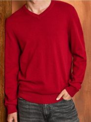 Sweter z dekoltem w serek - czerwony. Czerwone swetry męskie Sinsay, l, bez wzorów, bez kołnierzyka. Za 39.99 zł.