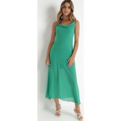 Zielona Sukienka Philice. Zielone sukienki damskie Born2be, s, z aplikacjami, z tkaniny, glamour, bez kołnierzyka, bez ramiączek, maxi. W wyprzedaży za 111.99 zł.