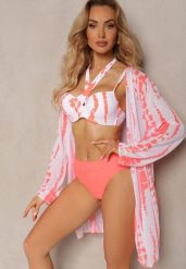 Pomarańczowo-Białe Bikini z Ozdobnym Biustonoszem i Plażową Narzutką w Komplecie Mayamarie. Brązowe bikini damskie Renee, bez wzorów. Za 89.99 zł.