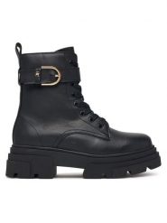 Tommy Hilfiger Trapery Leather Th Buckled Lace-Up Boot FW0FW09550 Czarny. Czarne trapery damskie Tommy Hilfiger, ze skóry, bez obcasa. Za 799.99 zł.