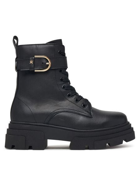 Tommy Hilfiger Trapery Leather Th Buckled Lace-Up Boot FW0FW09550 Czarny. Czarne trapery damskie Tommy Hilfiger, ze skóry, bez obcasa. Za 799.99 zł.
