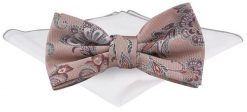 Męska Mucha w Komplecie z Poszetką - Chattier - Ciemnołososiowy, Kwiaty. Krawaty i muchy męskie Chattier, bez wzorów, eleganckie. Za 65.00 zł.