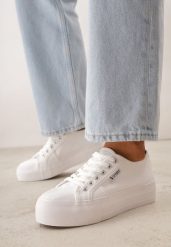 Białe Klasyczne Trampki VICES w Stylu Basic Riovanna. Białe trampki i tenisówki damskie Born2be, bez wzorów, z jeansu. Za 69.99 zł.