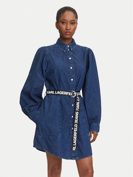 Karl Lagerfeld Jeans Sukienka jeansowa A3W13014 Niebieski Regular Fit. Niebieskie sukienki damskie Karl Lagerfeld Jeans, xs, bez wzorów, z bawełny, bez kołnierzyka, bez ramiączek. Za 489.99 zł.