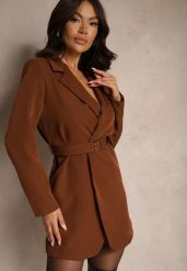 Brązowa Sukienkowa Marynarka Wiązana Paskiem w Talii Ardthana. Brązowe marynarki i żakiety damskie Renee, l, bez wzorów, eleganckie. Za 119.99 zł.