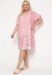 Różowa Koszula Nocna w Kwiatowy Wzór z Krótkim Rękawem Seliaane. Czerwone koszule nocne damskie Born2be, bez wzorów, plus size. Za 39.99 zł.
