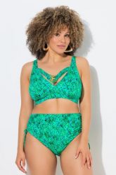 Damskie Bikini wzór zwierzęcy miękkie miseczki ozdobne tasiemki. Zielone bikini damskie Ulla Popken, bez wzorów, plus size. Za 191.99 zł.