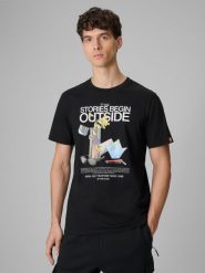T-shirt regular z nadrukiem męski 4F 4FRSS26TTSHM3811. Czarne t-shirty męskie 4f, m, bez wzorów, z bawełny, bez kołnierzyka. Za 79.99 zł.