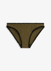 Skąpe figi bikini z haftem. Czarne bikini damskie bonprix, bez wzorów. Za 32.99 zł.