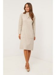 Soft Cashmere Sukienka dzianinowa w kolorze szarobrązowym rozmiar: 38/40. Brązowe sukienki damskie Soft Cashmere, bez wzorów, z dzianiny, klasyczne, bez kołnierzyka, bez ramiączek, midi. Za 166.10 zł.