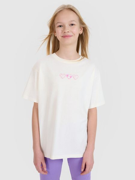 4F T-shirt oversize gładki dziewczęcy - biały 164 (13-14 lat). Białe koszulki dziewczęce 4f, bez wzorów, z bawełny, bez ramiączek. W wyprzedaży za 19.99 zł.