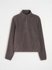Polarowa bluza half-zip ze stójką - szary. Szare bluzy bez kaptura damskie Sinsay, l, z polaru. Za 39.99 zł.