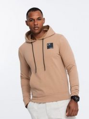 Męska bluza z kapturem kangurka z logotypem – brązowa V3 - Rozmiar: XL. Brązowe bluzy z kapturem męskie Ombre Clothing, m, z bawełny. W wyprzedaży za 99.99 zł.