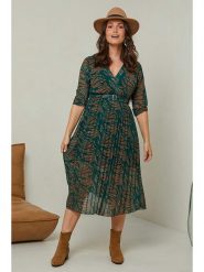 Curvy Lady Sukienka w kolorze zielono-brązowym rozmiar: 40/42. Brązowe sukienki damskie Curvy Lady, bez wzorów, z tkaniny, klasyczne, bez kołnierzyka, bez ramiączek, midi. Za 153.34 zł.