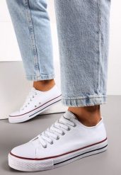 Biało-Czerwone Sznurowane Trampki przed Kostkę Hanei. Białe trampki i tenisówki damskie Renee, bez wzorów, przed kostkę. Za 49.99 zł.