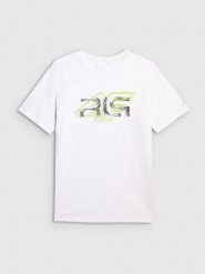 4F T-shirt regular z nadrukiem męski 4F x Robert Lewandowski - biały S. Białe t-shirty męskie 4f, l, bez wzorów, z bawełny, bez kołnierzyka. Za 99.99 zł.